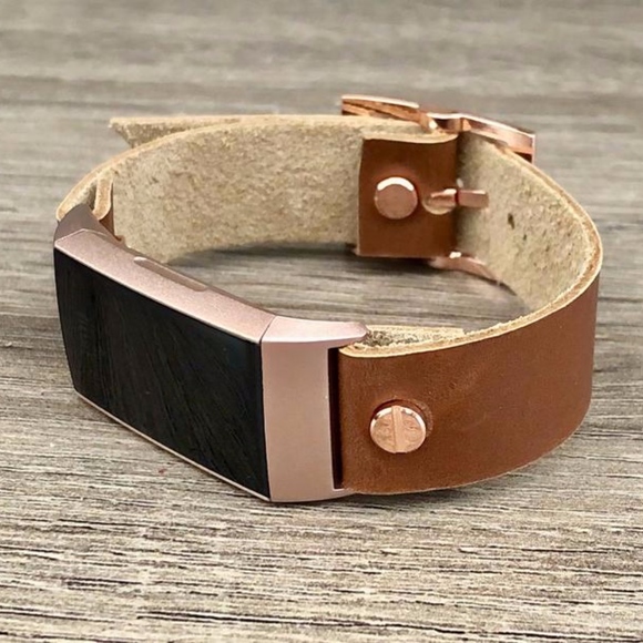 Light Brown Leather Band Rose Gold Fitbit Charge 3 - Picture 7 of 8